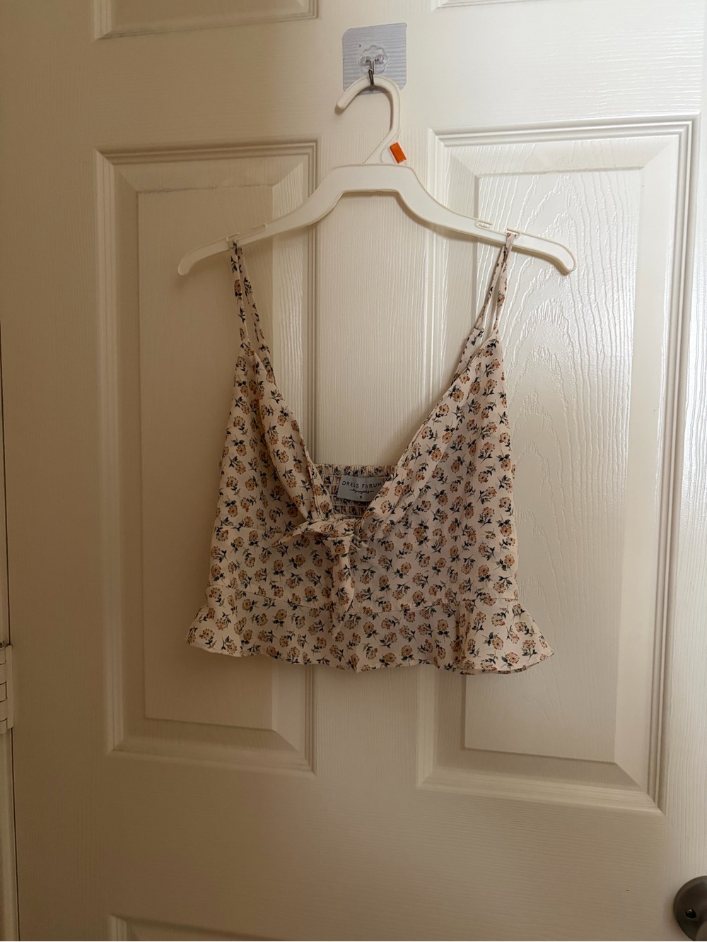 Floral Tie-Front Spaghetti Strap Crop Top - Beige
